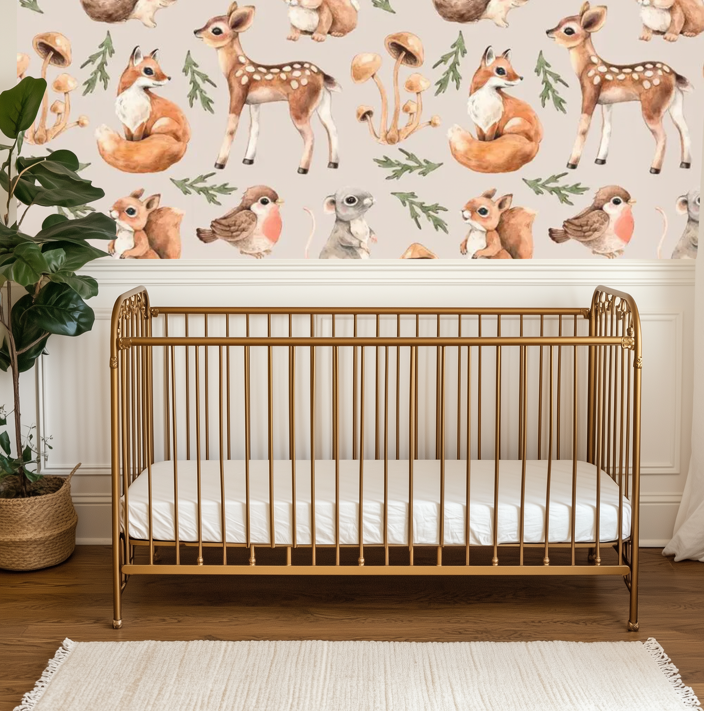 beige woodland animals mural