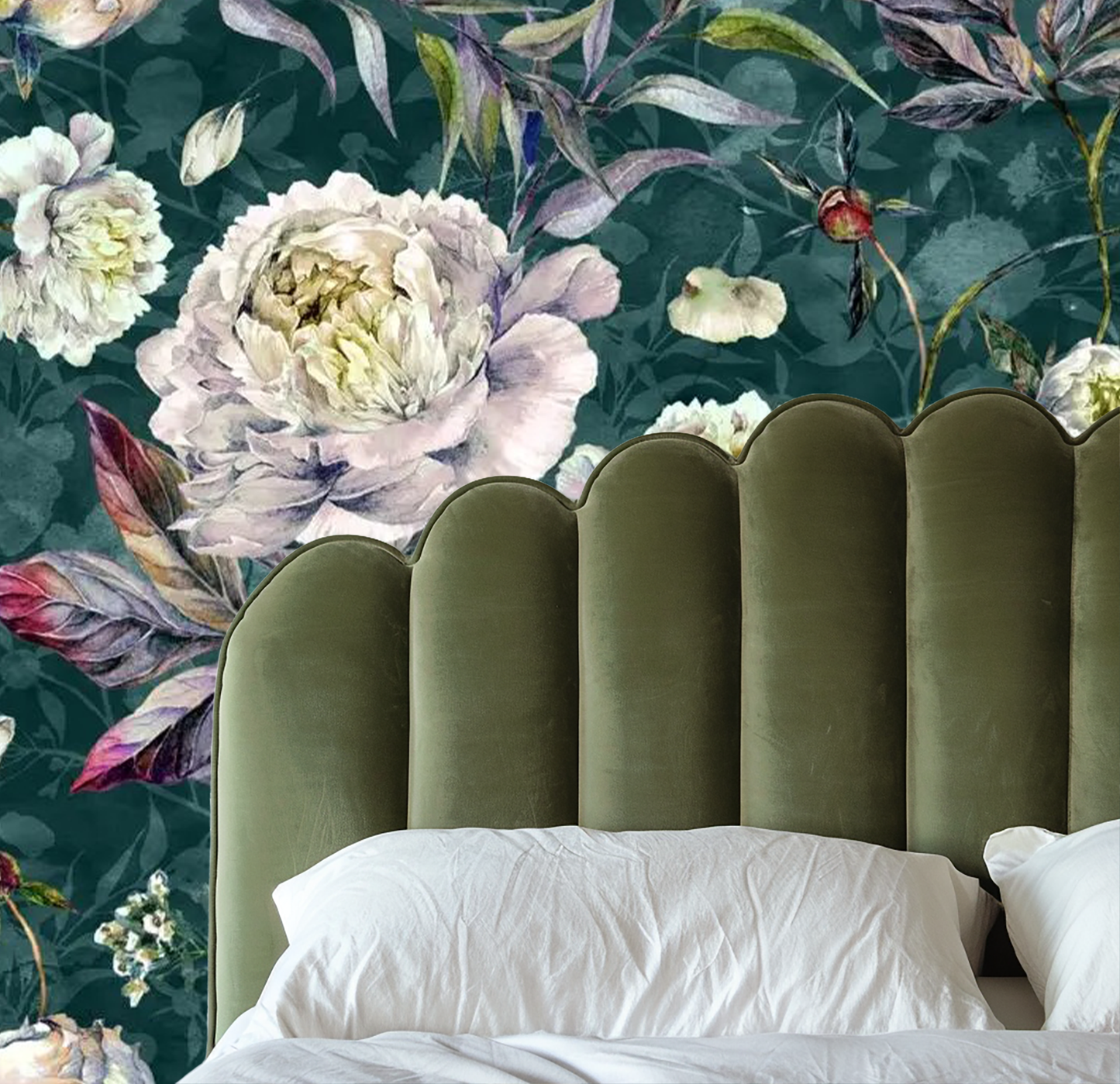 teal floral mural wallpaper