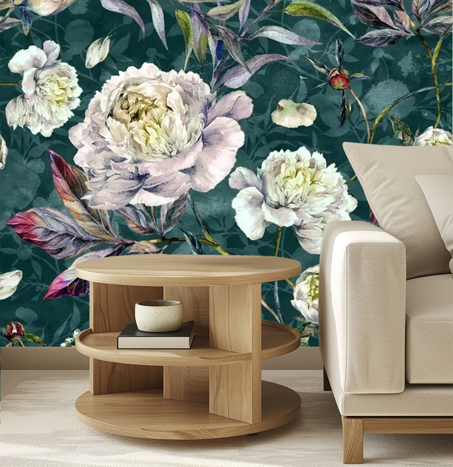 teal floral mural wallpaper