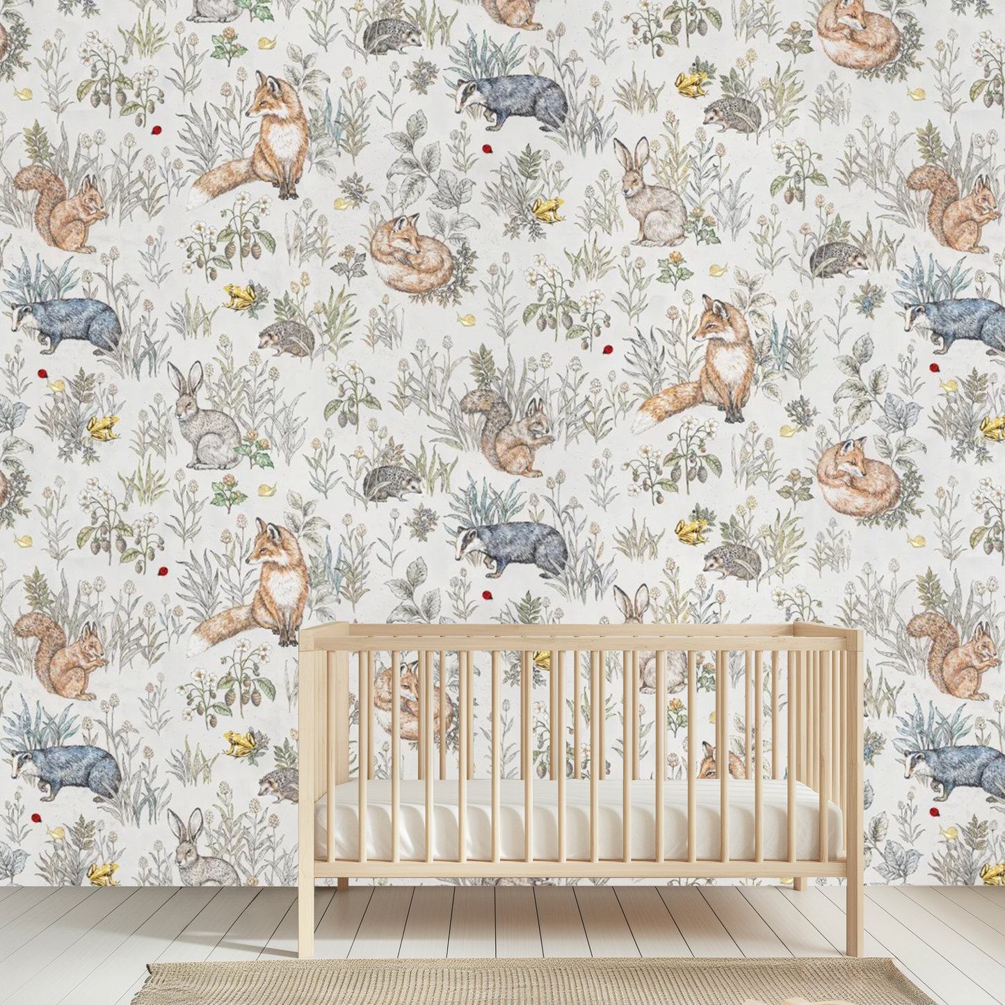 whimsical beige woodland dreams animal mural