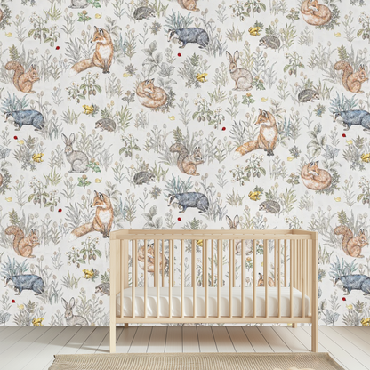 Whimsical Beige Woodland Dreams Animal Mural