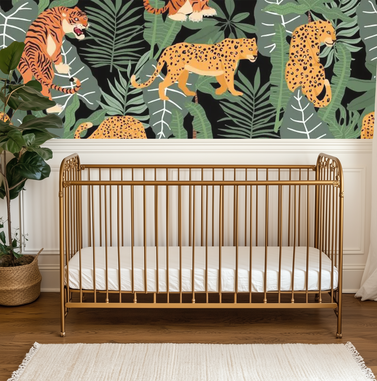 vibrant jungle orange and yellow leopard essence mural