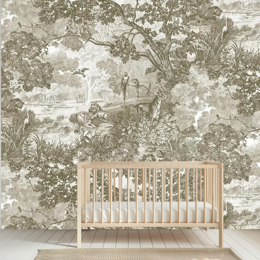 Beige Monochrome Forest Haven Mural