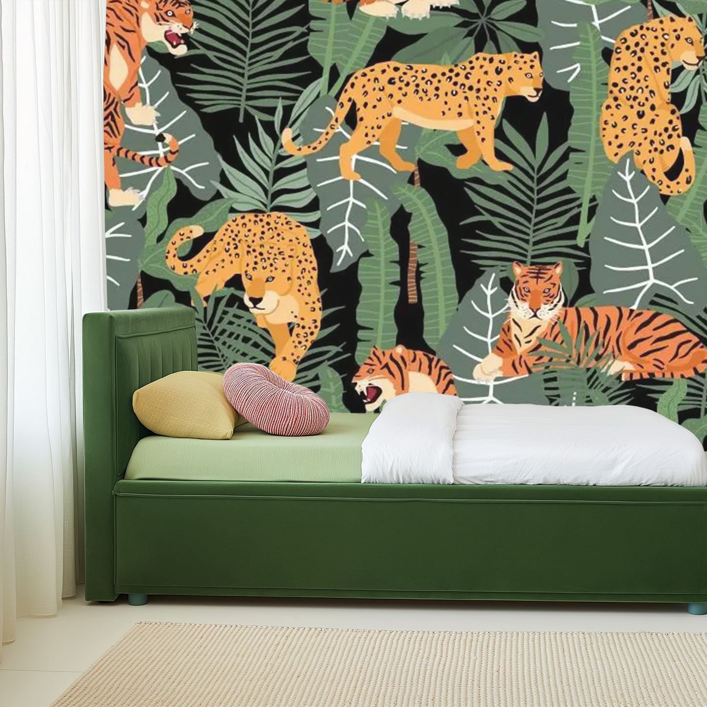 vibrant jungle orange and yellow leopard essence mural