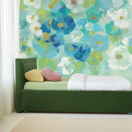 Abstract Light Blue Watercolour Flowers Mural