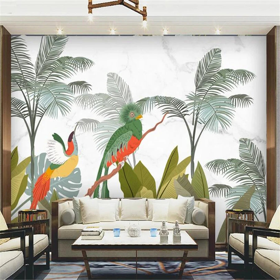 tropical birds bedroom mural