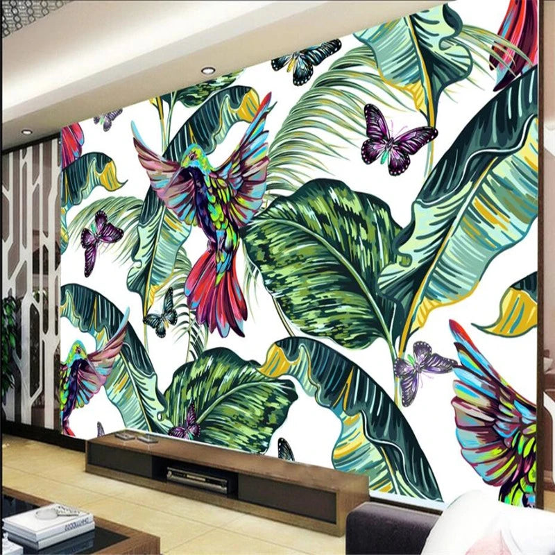 birds and butterflies jungle bedroom mural