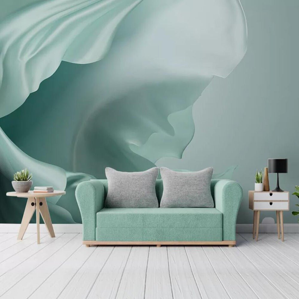 abstract teal silk waves mural - fervour living