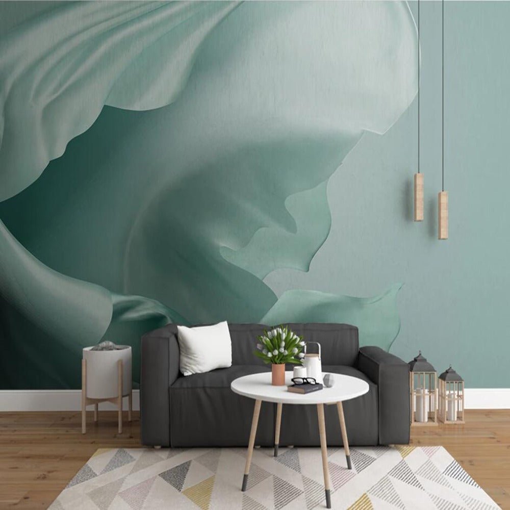 abstract teal silk waves mural - fervour living