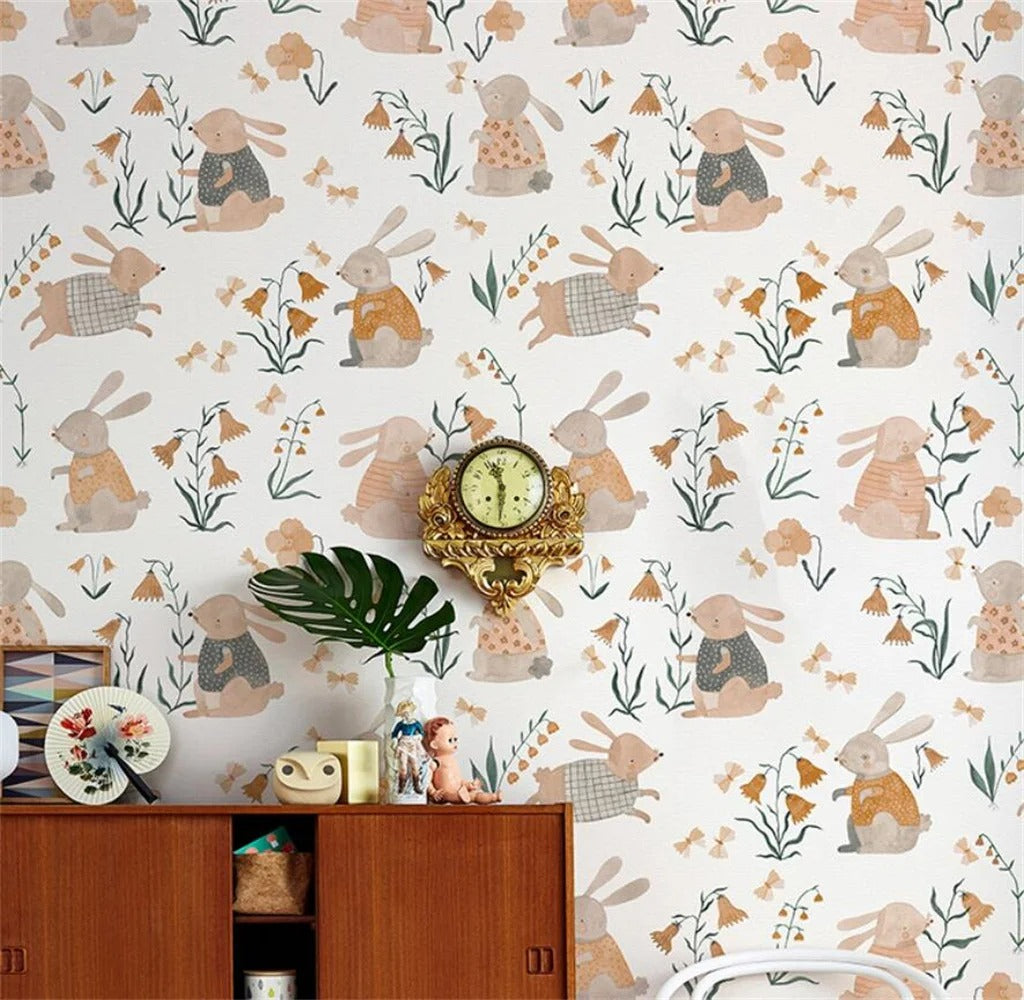 autumn bunnies mural wallpaper