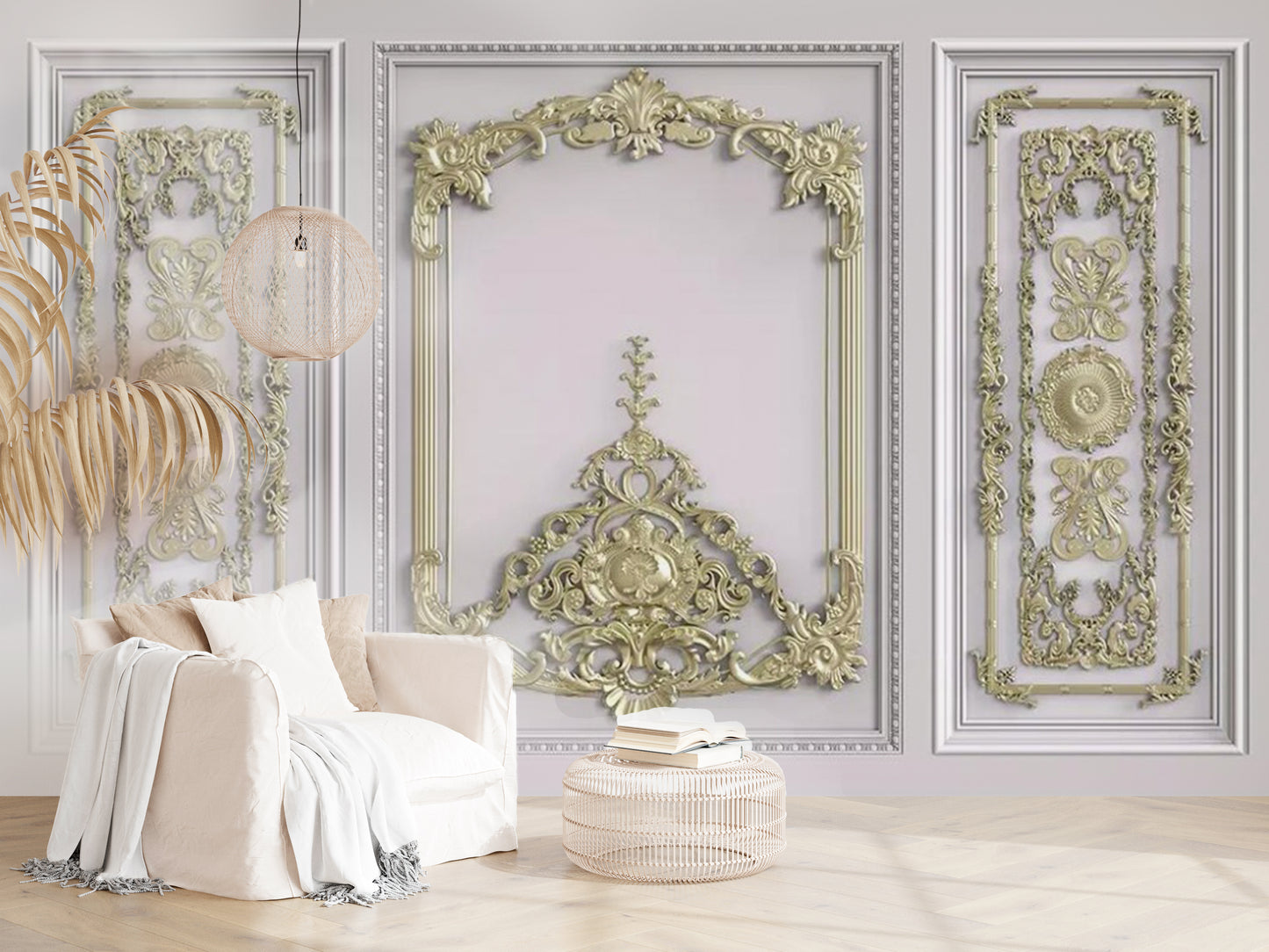 white and gold luxurious emperor mural wallpaper