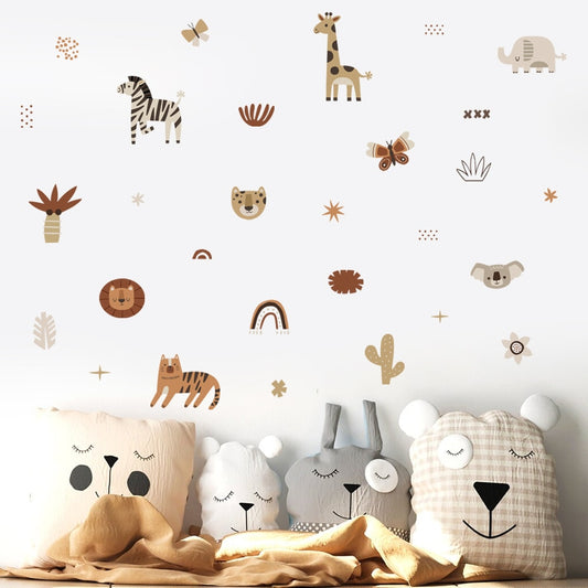 Boho Beige Safari Animals Nursery Wall Sticker Decals