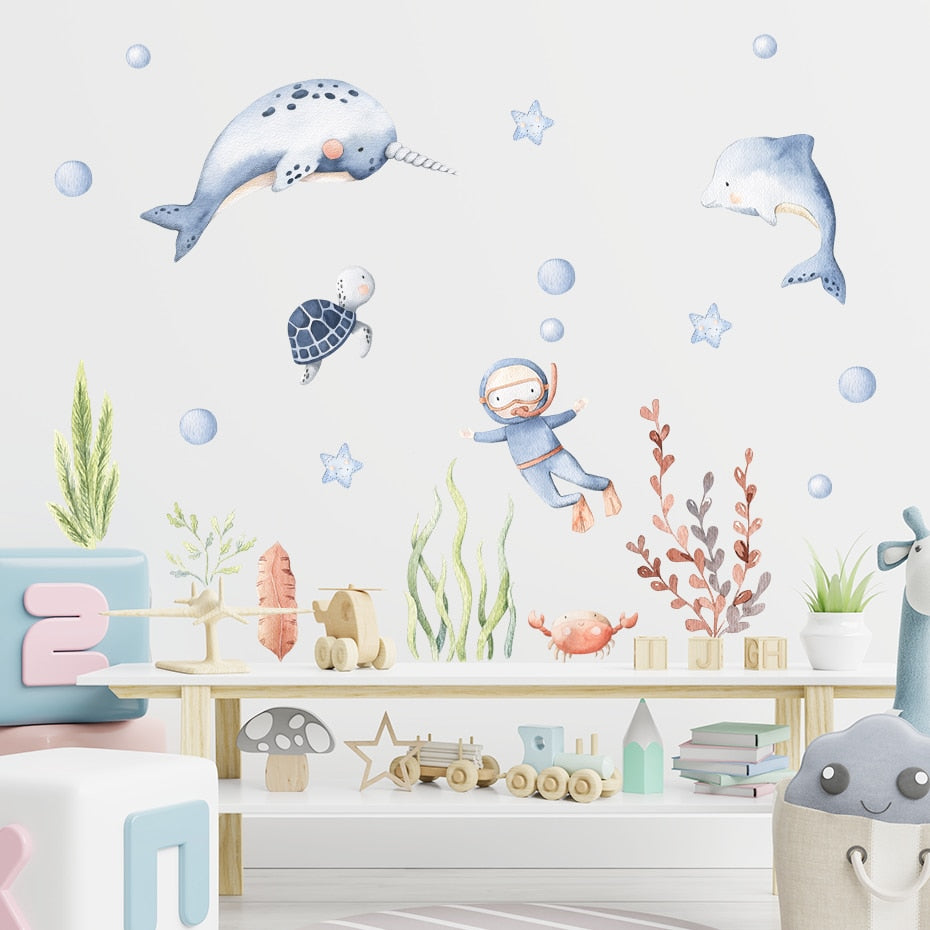 cartoon ocean animals unisex nursery wall decals