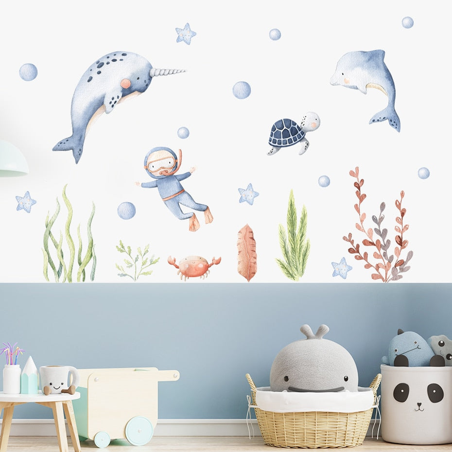 cartoon ocean animals unisex nursery wall decals