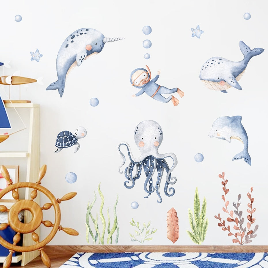 cartoon ocean animals unisex nursery wall decals