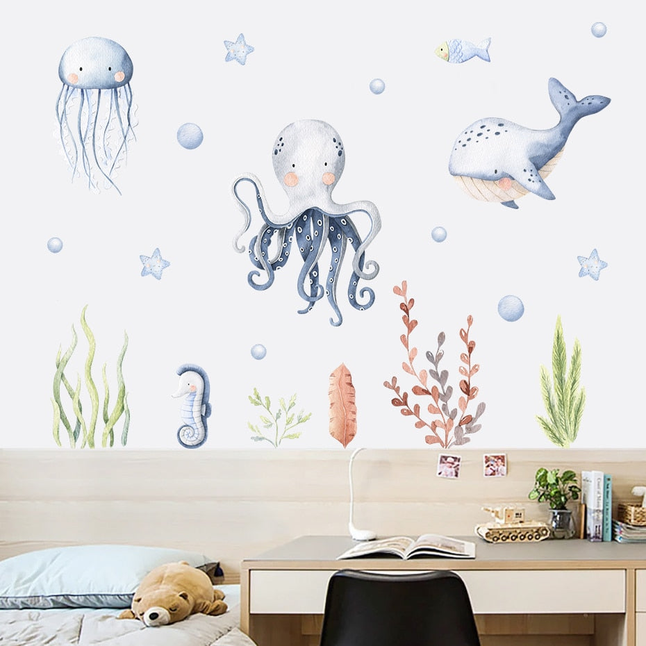 cartoon ocean animals unisex nursery wall decals