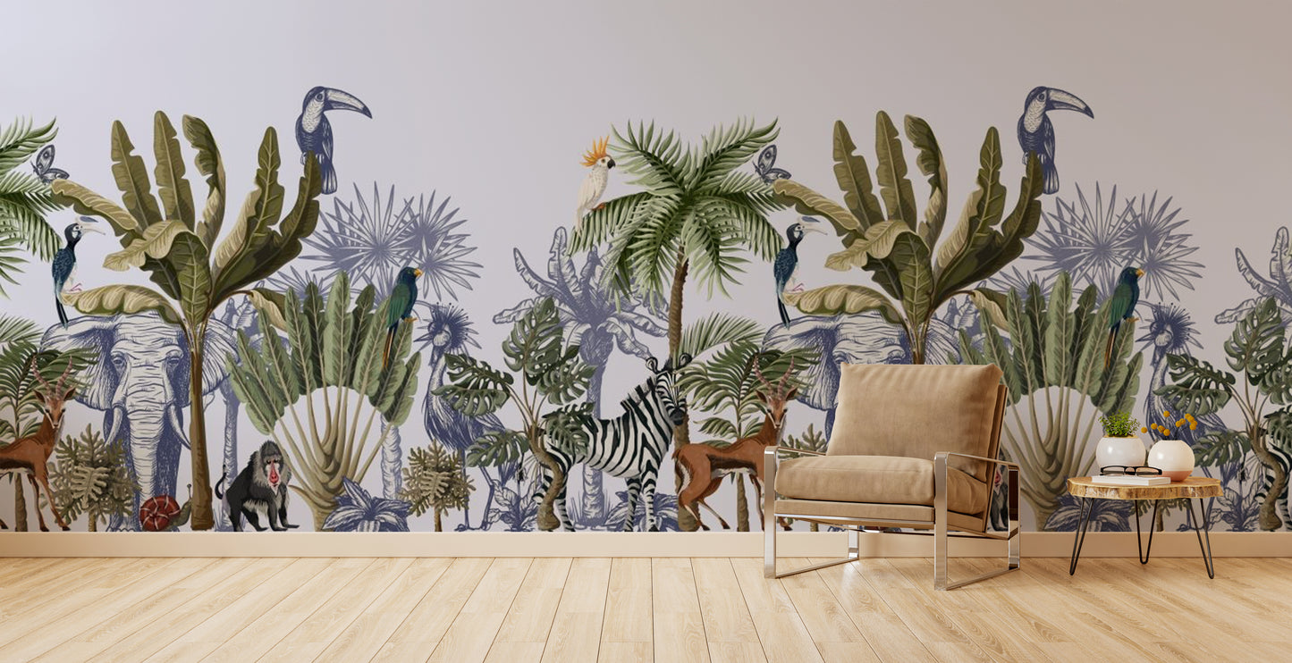 relaxing tropical wilderness jungle mural wallpaper