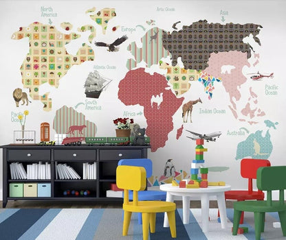 Children's Map of The World Mural Wallpaper