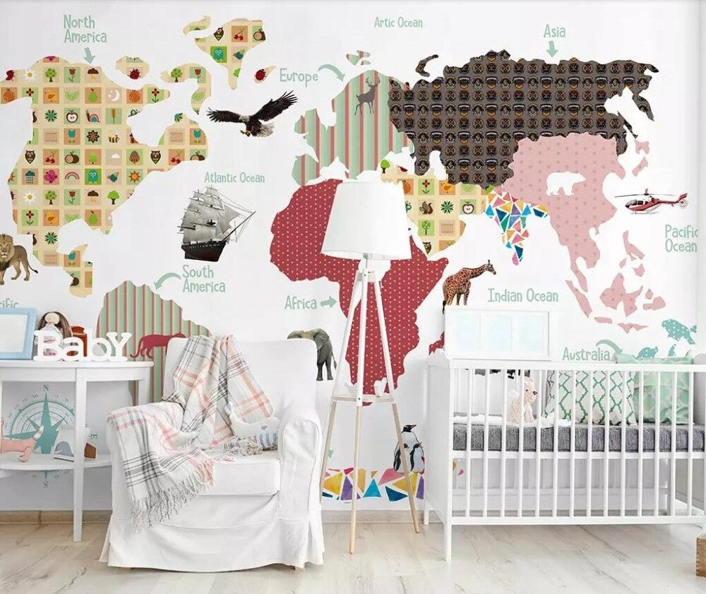 children's map of the world mural wallpaper