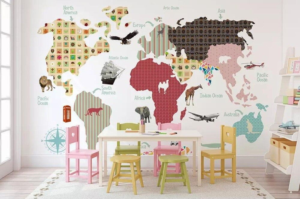 children's map of the world mural wallpaper