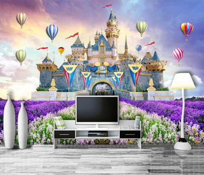 Pink Princess Fairyland Castle Mural Wallpaper