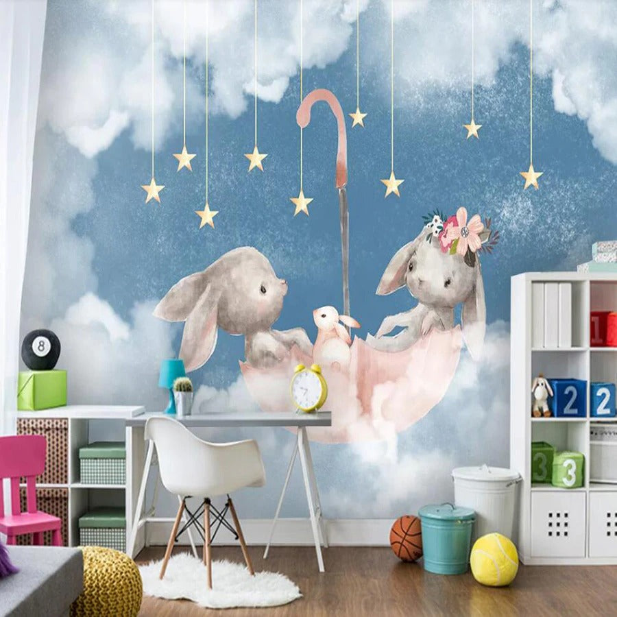 bunny friends mural wallpaper