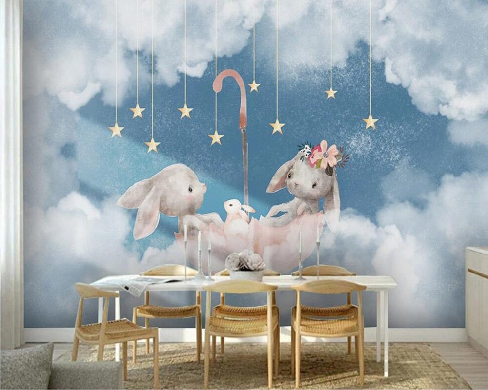 bunny friends mural wallpaper