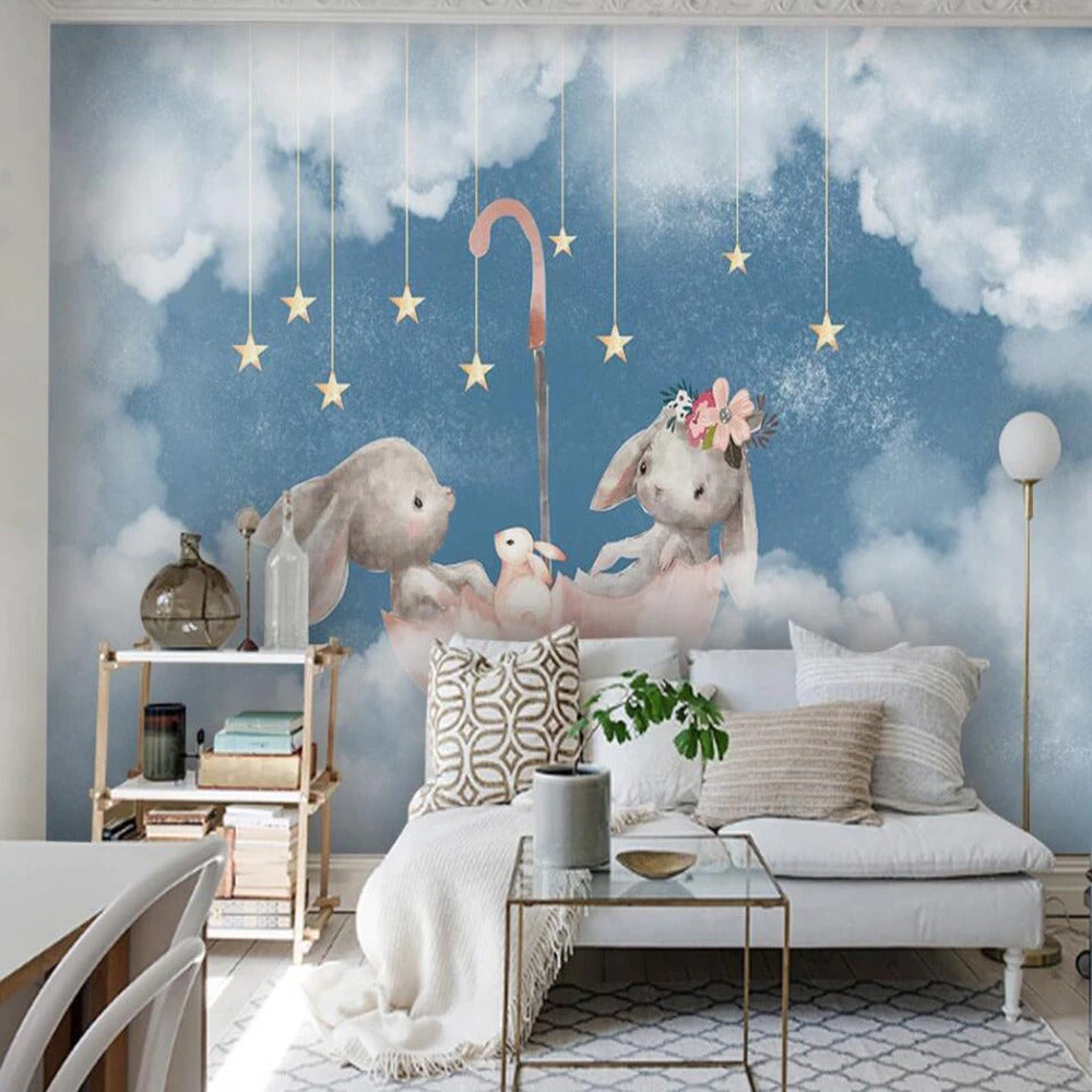 bunny friends mural wallpaper