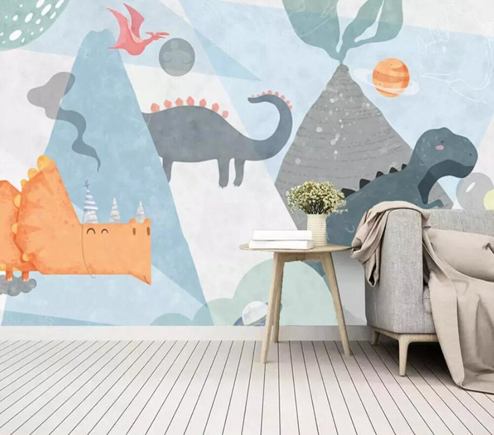 dinosaurs and volcanoes boys bedroom mural wallpaper