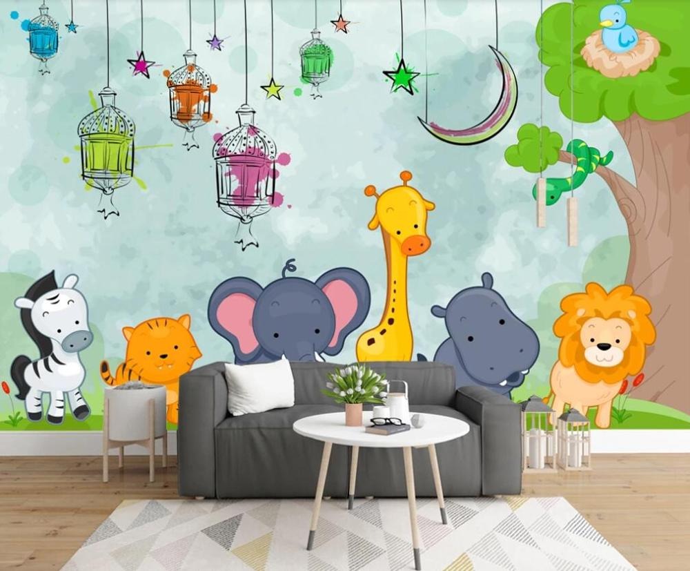 cartoon zoo animals mural wallpaper