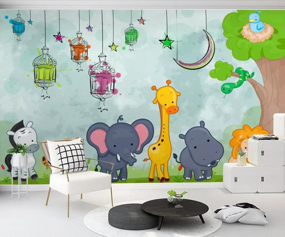 cartoon zoo animals mural wallpaper