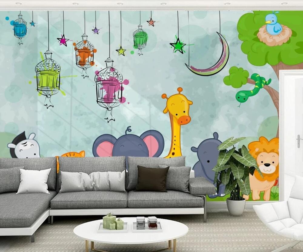 cartoon zoo animals mural wallpaper