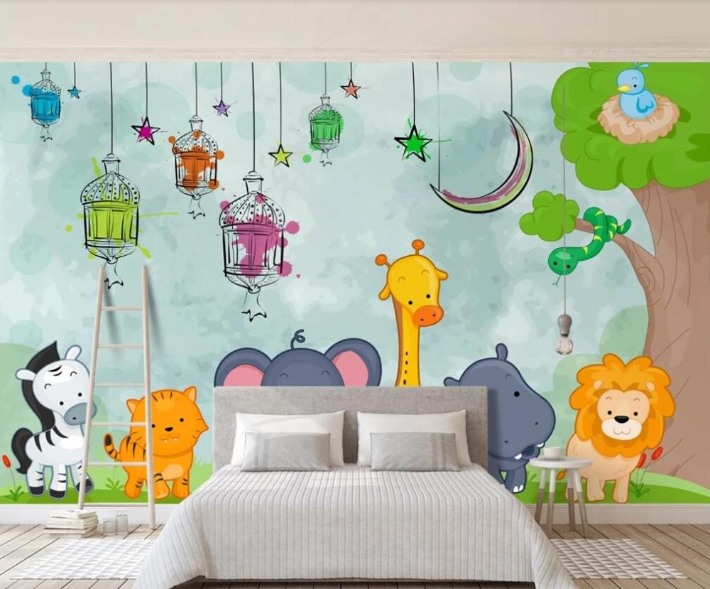 cartoon zoo animals mural wallpaper