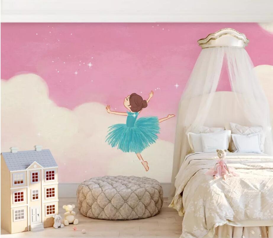 pink and blue ballet dancer mural wallpaper