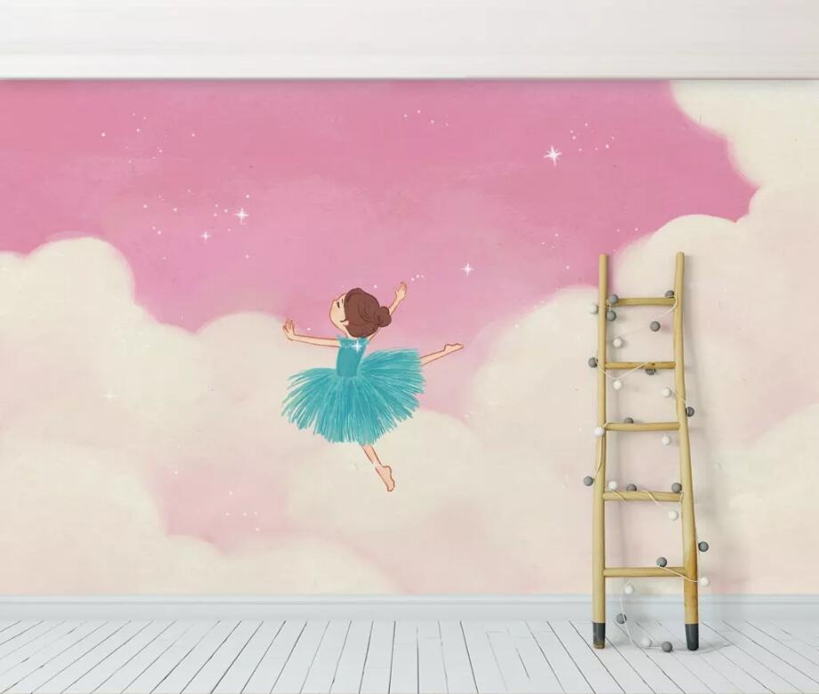 pink and blue ballet dancer mural wallpaper