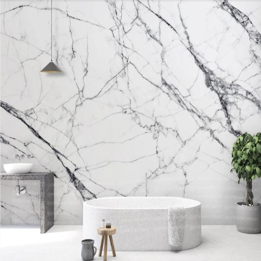 white and grey marble bedroom mural