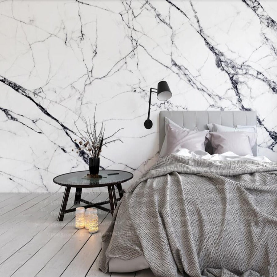 white and grey marble bedroom mural