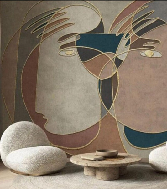 Boho Abstract Modern Faces Bedroom Mural