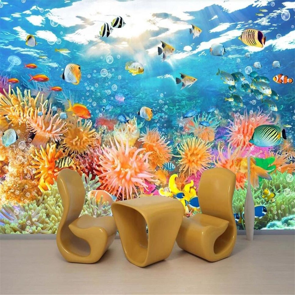 underwater fish frenzy reef mural wallpaper