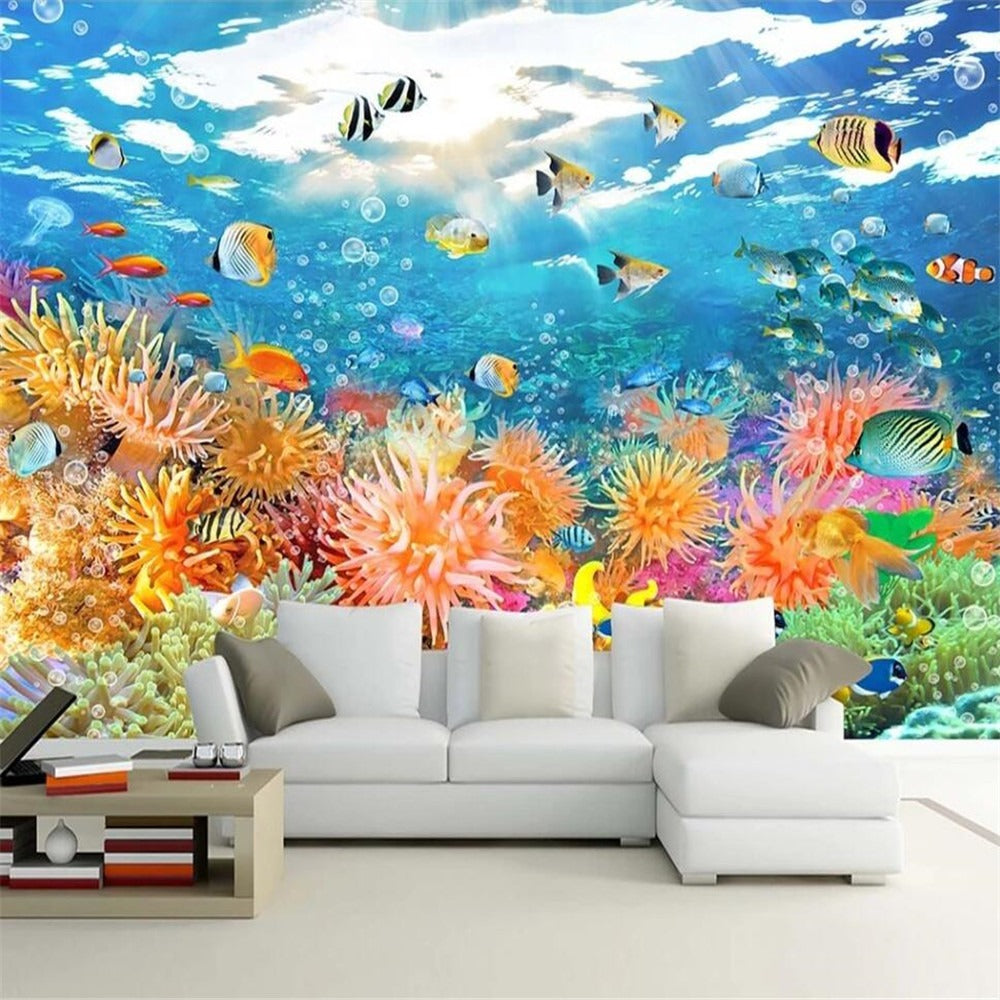 underwater fish frenzy reef mural wallpaper