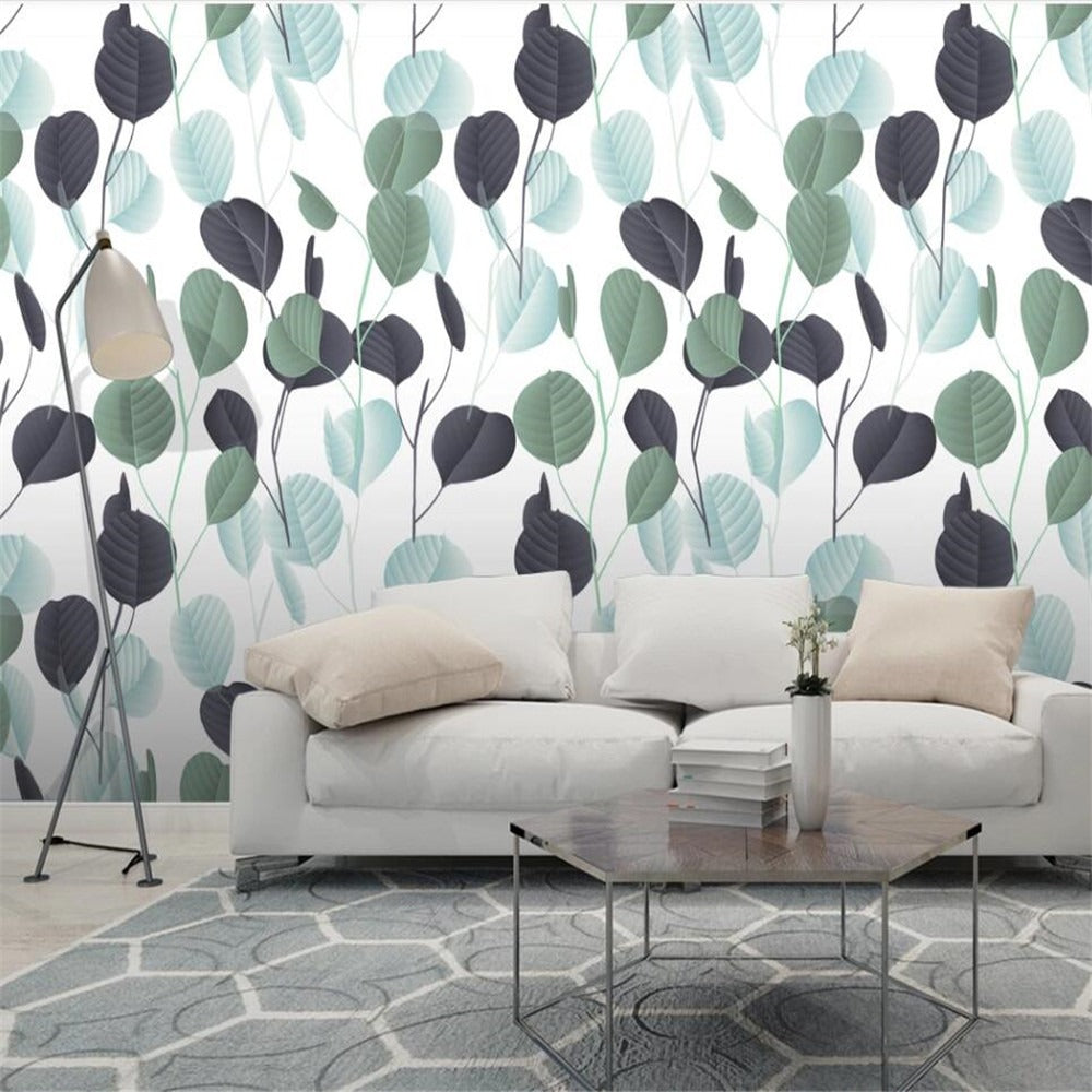 tropical green leaves mural wallpaper