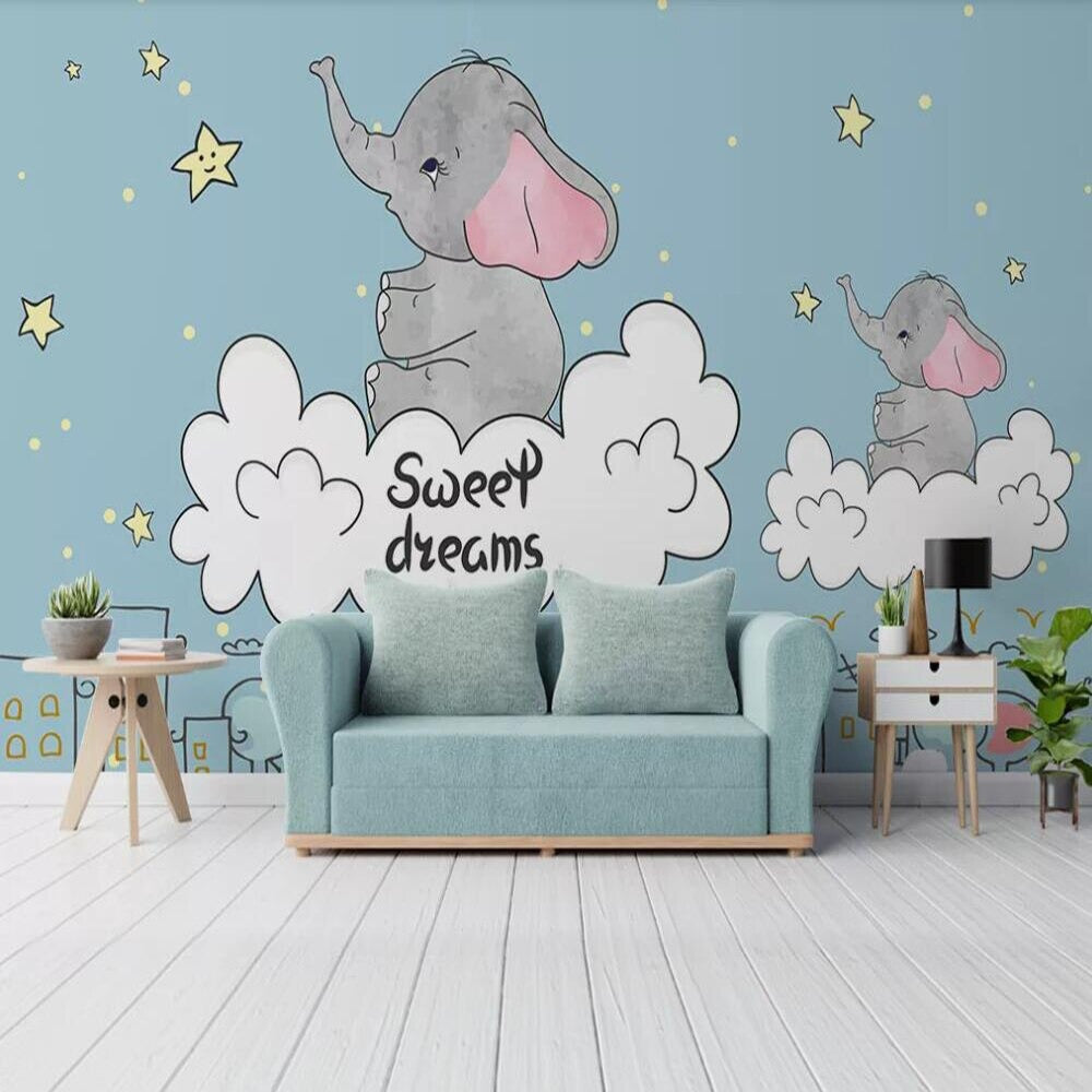 sweet dreams baby elephant nursery mural