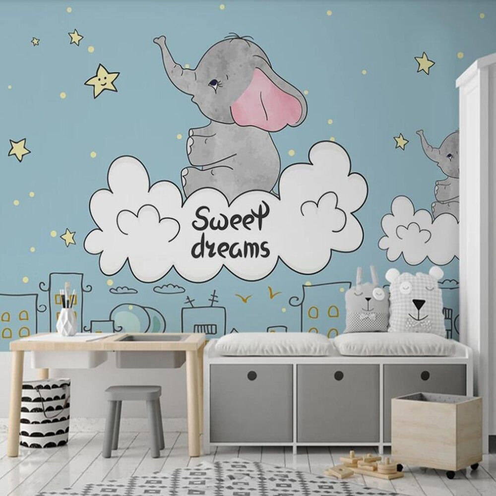 sweet dreams baby elephant nursery mural