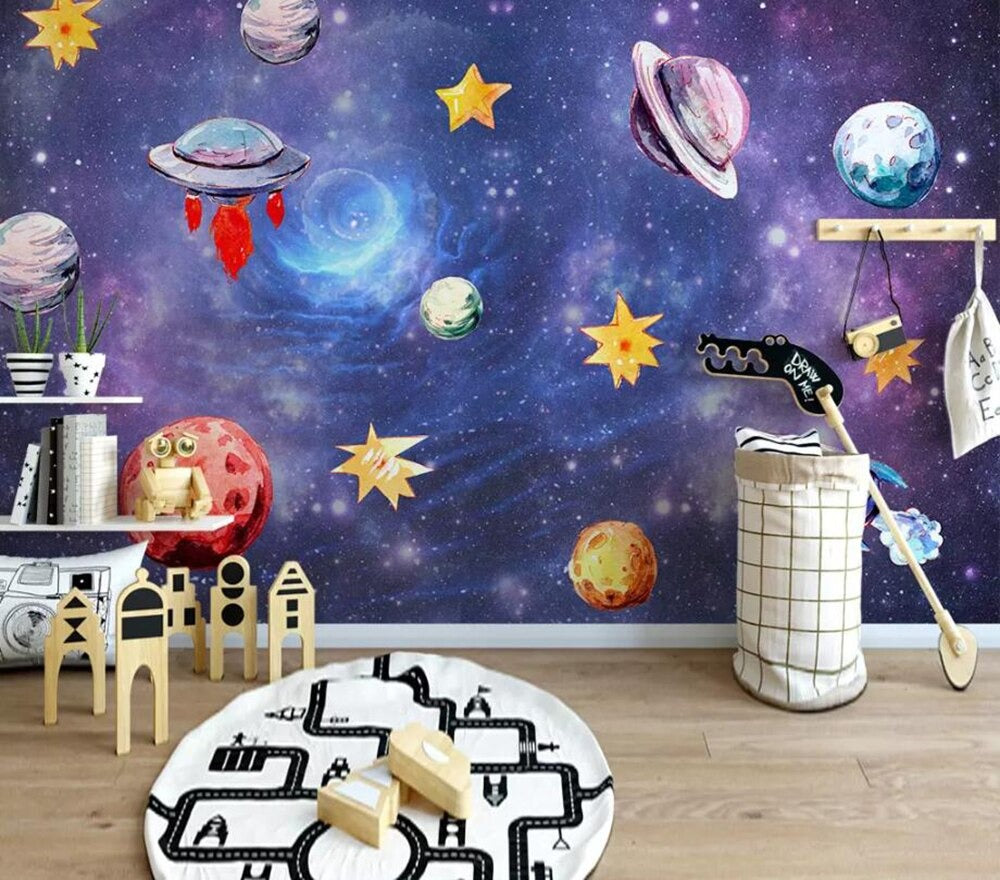 outer galactic space and planet themed mural wallpaper