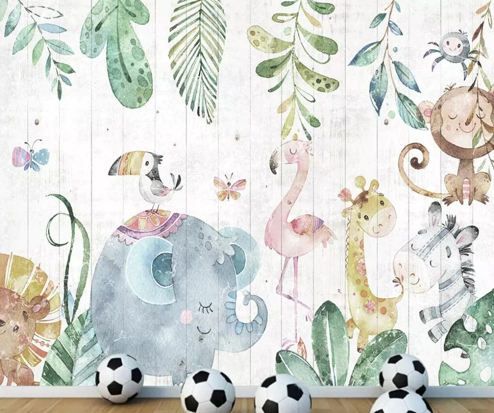 cute zoo animals mural wallpaper