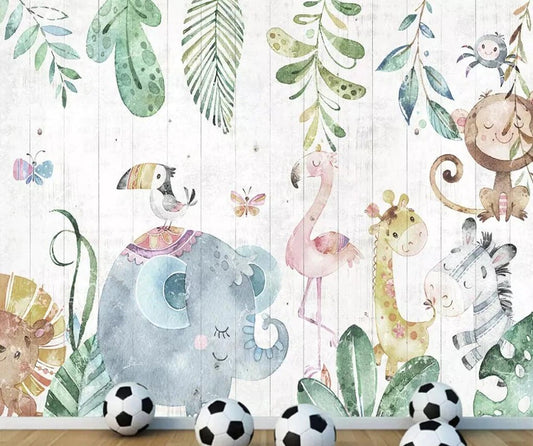 Cute Zoo Animals Mural Wallpaper