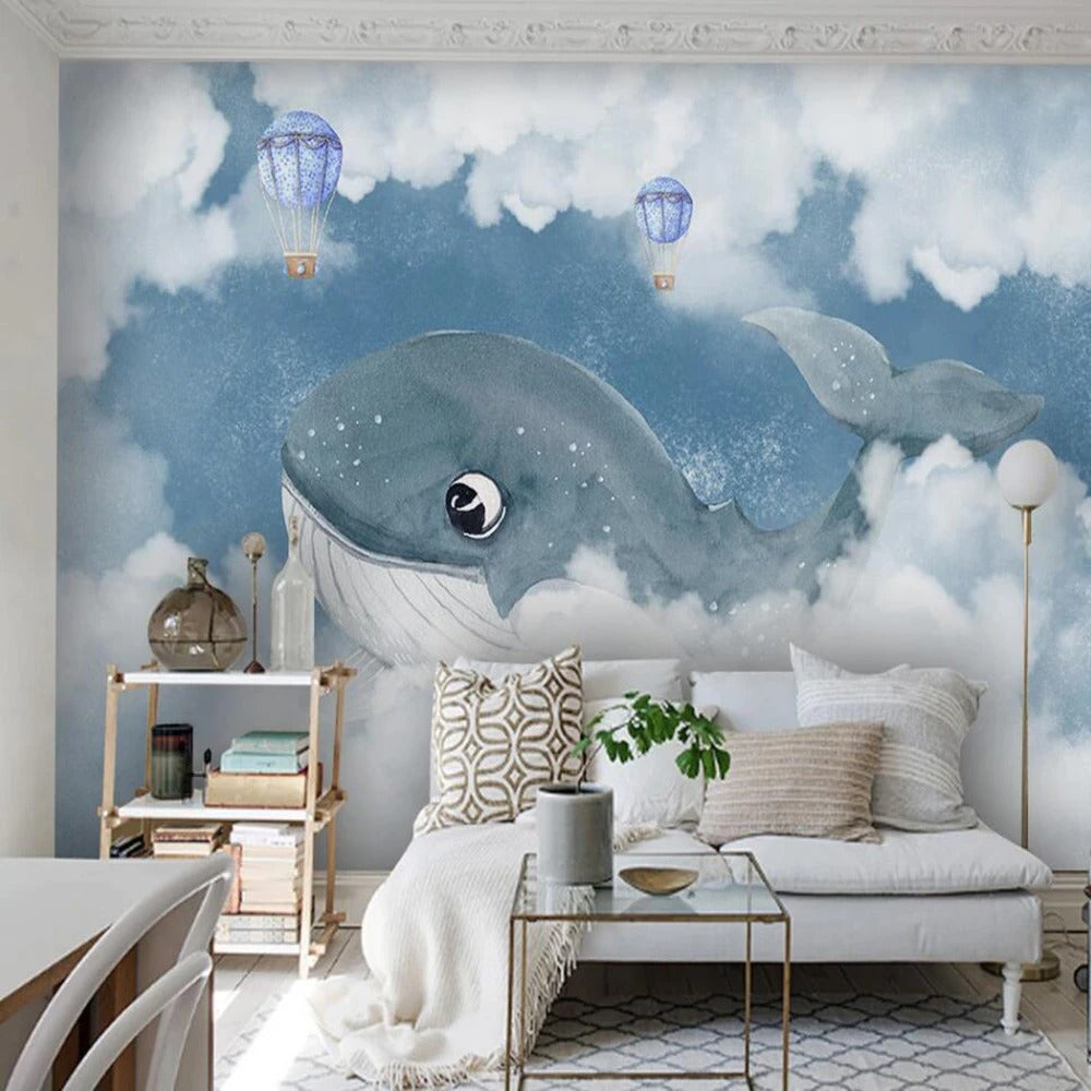 blue whale children's mural wallpaper