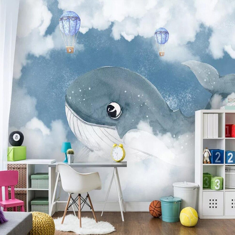 blue whale children's mural wallpaper