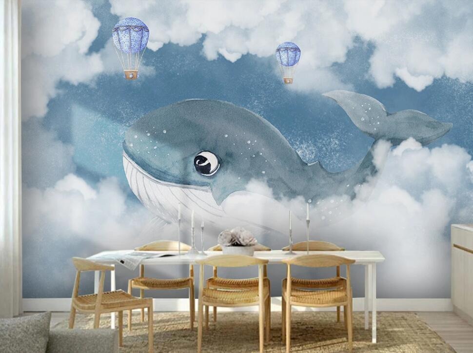 blue whale children's mural wallpaper