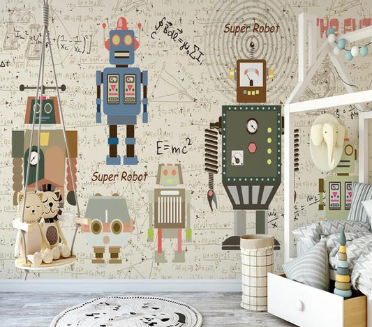 Robot Educational Maths Mural Wallpaper